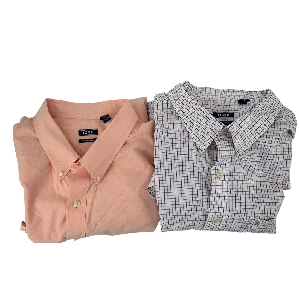 IZOD Shirt Lot Of 2 Mens 4XL Peach Plaid Bundle Premium Essentials Cotton 2pk